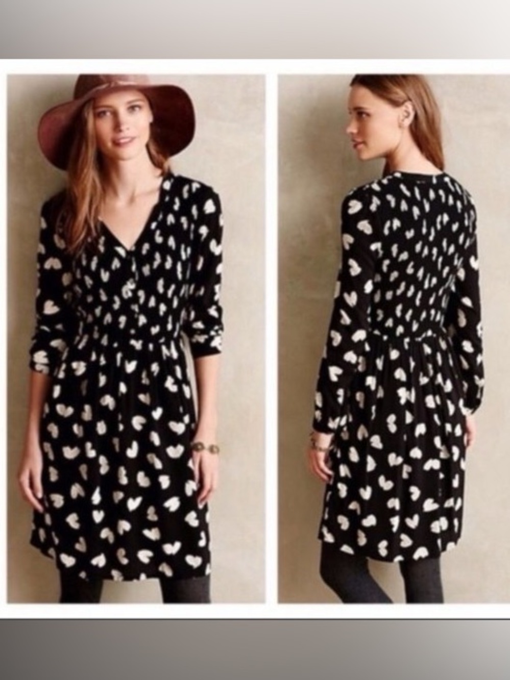 Maeve By Anthropologie Black Dress with White Heart Print SZ M - Picture 2 of 8